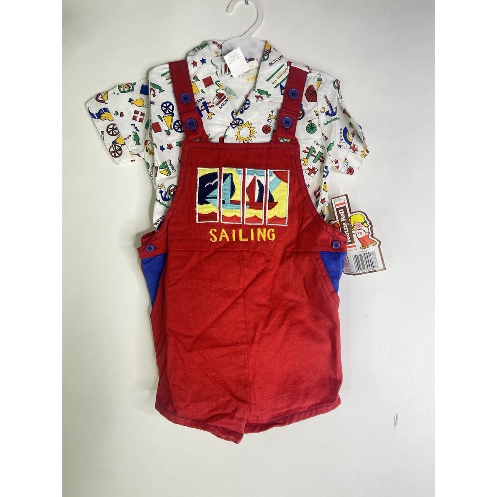 VTG Tootsie Roll Sailing Button Up Shirt and Overalls Outfit Set Boys 24 Months
